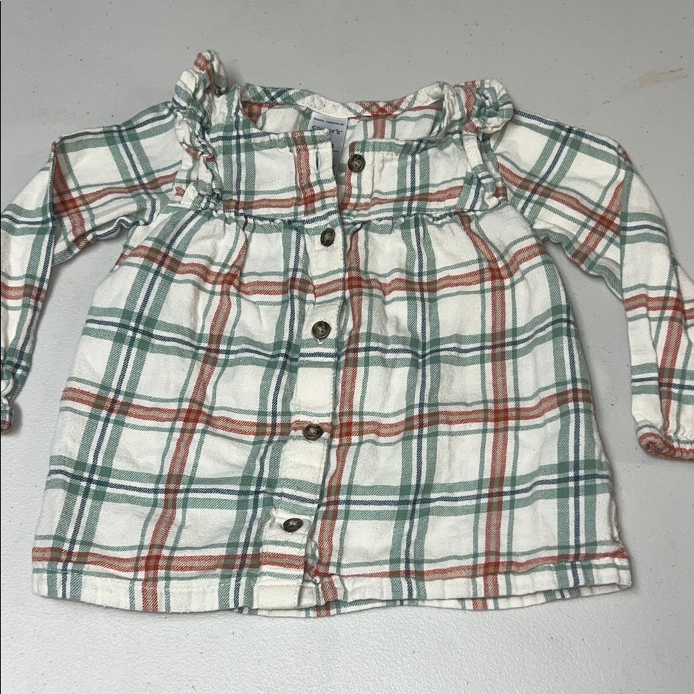 Carter's Green and Red Plaid Flannel Button Down Babydoll Style Shirt 18m